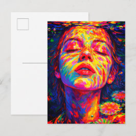 Cartão Postal Mulher Serena Sob Água Cores do Arco-íris Impasto
