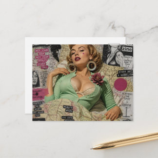 Cartão Postal Mulher Sexy Colagem Mídia Mista