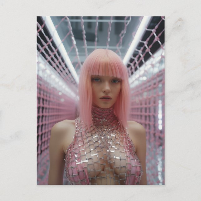 Cartão Postal Mulher Sexy Com Cabelo Rosa (Frente)