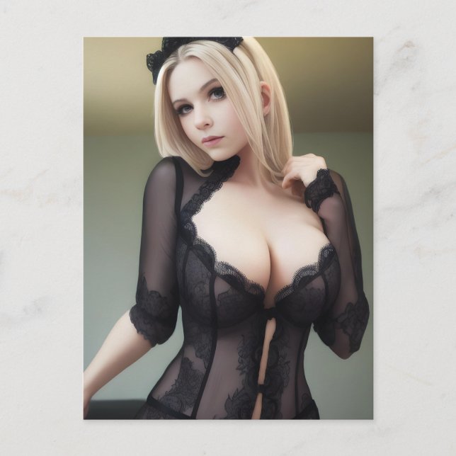 Cartão Postal Mulher Sexy na Lingerie Negra (Frente)