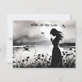 Cartão Postal Mulher sozinha com pensamentos de amor