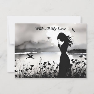 Cartão Postal Mulher sozinha com pensamentos de amor