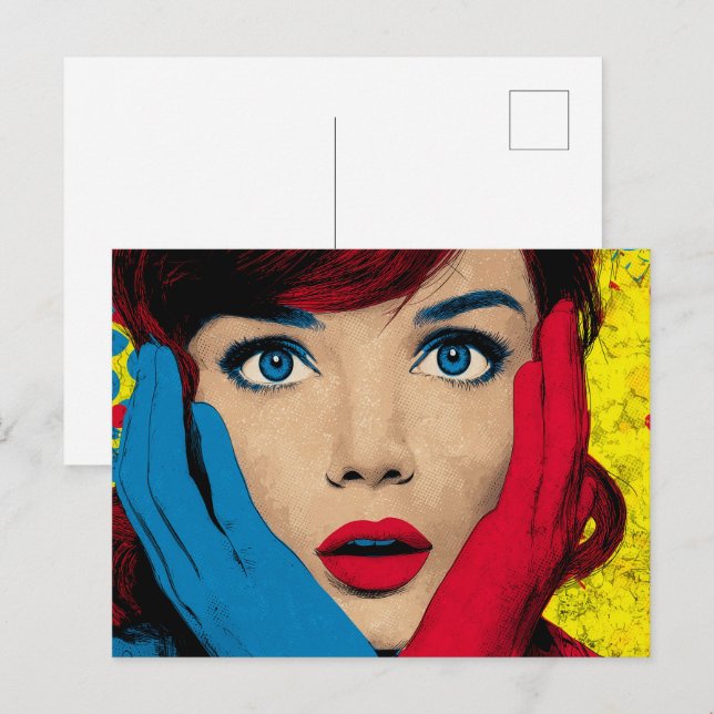Cartão Postal Mulher Surpresa em Pop Art (Frente/Verso)