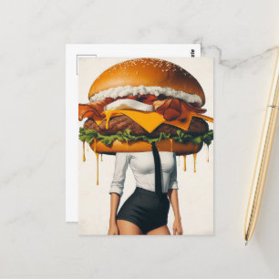 Cartão Postal Mulher Surreal Cheeseburger