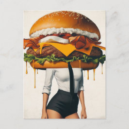 Cartão Postal Mulher Surreal Cheeseburger