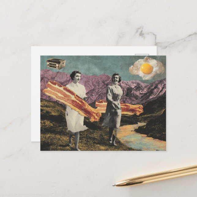 Cartão Postal Mulher surreal do café da manhã com bacon e ovos (Frente/Verso In Situ)
