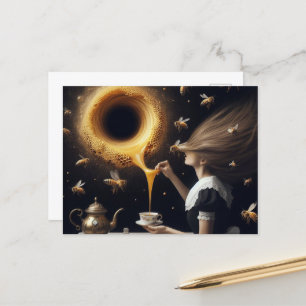 Cartão Postal Mulher surreal e abelhas Manhã Chá e Mel