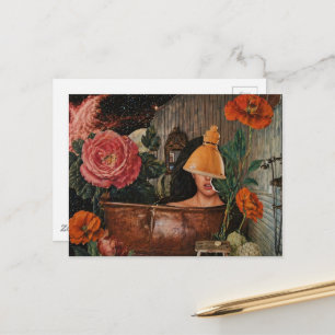 Cartão Postal Mulher surreal em banheira de cobre rústica colage