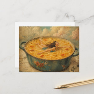 Cartão Postal Mulher Surreal Nada numa Tigela de Colagem de Maca