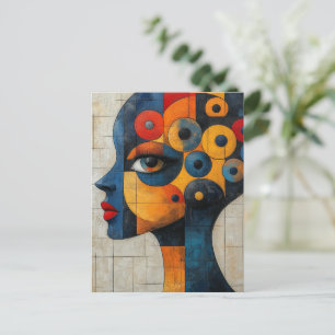 Cartão Postal Mulher Surrealista Abstrato Colorido