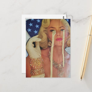 Cartão Postal Mulher Surrealista Chora Lágrimas de Ouro Colagem