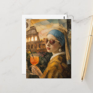 Cartão Postal Mulher Surrealista Com Brinco de Pérola Vai de Fér