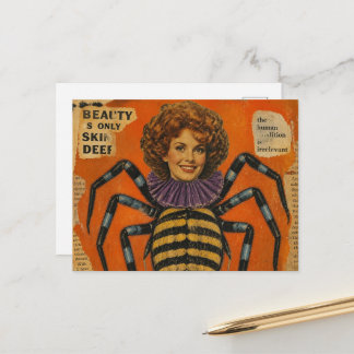 Cartão Postal Mulher Surrealista Com Colagem de Corpo de Aranha