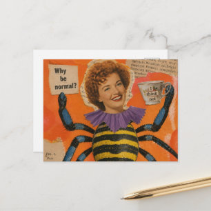 Cartão Postal Mulher Surrealista Com Colagem de Corpo de Aranha