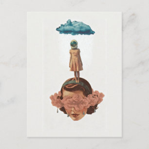 Cartão Postal Mulher Surrealista Com Colagem de Nuvem de Chuva