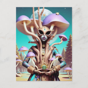 Cartão Postal Mulher Surrealista e Cogumelos