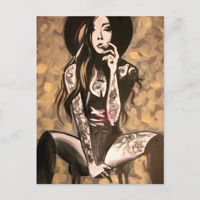 Cartão Postal Mulher Tatuada em Dourado (Frente)