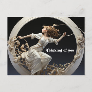 Cartão Postal Mulher tecidora da pintura do anel branco