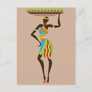 Cartão Postal Mulher Tribal Africana com arte tribal cesta