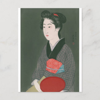 Cartão Postal Mulher ukiyoe [Goyo] com bandeja