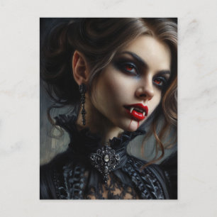 Cartão Postal Mulher Vampira Com Presas Retrato Gótico