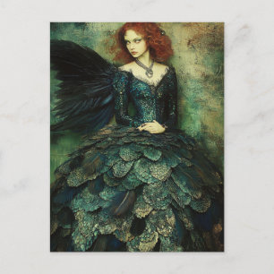 Cartão Postal Mulher veste Fantasia de Vestido Verde Escuro