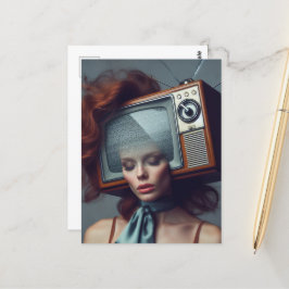 Cartão Postal Mulher Vintage com TV na cabeça