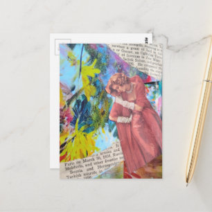 Cartão Postal Mulher Vintage em Colagem de Vestido Vermelho