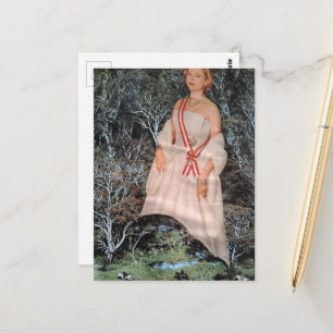 Cartão Postal Mulher Vintage em uma Colagem de Floresta