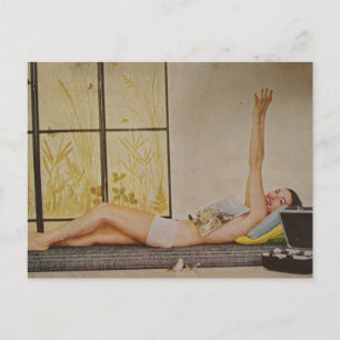 Cartão Postal Mulher vintage relaxante anúncio de perda de peso 