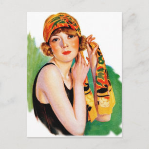 Cartão Postal Mulher Vintage Retro Anos 20 Deco Garota Flapper P