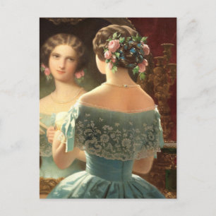 Cartão Postal Mulher Vitoriana Espelho, Papel Semi