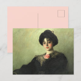 Cartão Postal Mulher Vitoriana Gibson com vestido preto de rosa