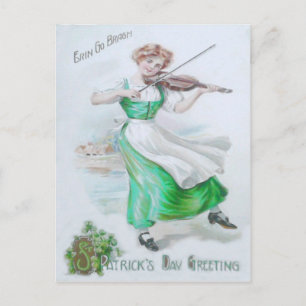 Cartão Postal Mulher Vitoriana Violinista Trevo de Violino