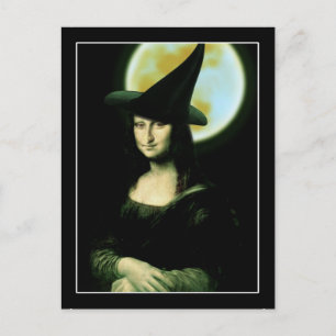 Cartão Postal Mulher Witchy Mona Lisa Halloween