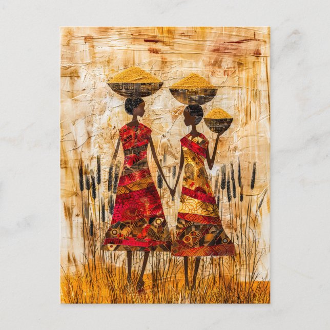 Cartão Postal Mulheres Africanas com Cestas de Milhete (Frente)