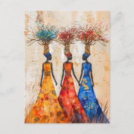 Cartão Postal Mulheres Africanas com Madeira de Fogo Colorida