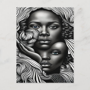 Cartão Postal Mulheres Afro-Americanas Abstratas em Preto e Bran