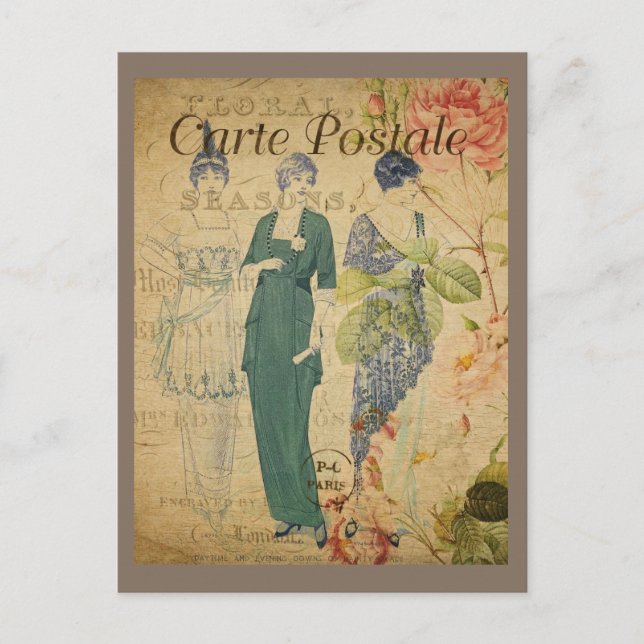 Cartão Postal Mulheres de Vintage Parisiense (Frente)