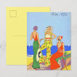 Cartão Postal Mulheres dos anos 30 em Pijamas de Praia da Moda C