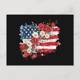Cartão Postal Mulheres Florais Americano Bandeira do Dia 4 de Ju