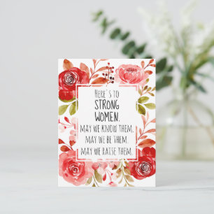 Cartão Postal Mulheres Fortes Moldura Floral Rosa Vermelha
