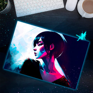 Cartão Postal Mulheres Fractais Neon Cyber Light e Na moda Escur
