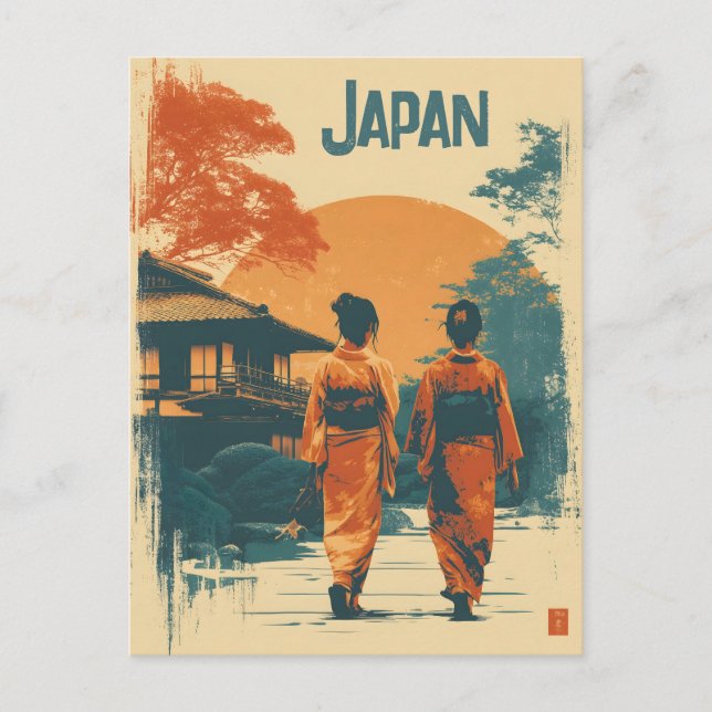 Cartão Postal Mulheres kimono vintage (Frente)