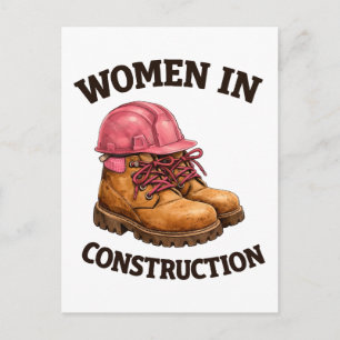 Cartão Postal Mulheres na Construção com Botas de Trabalho e Cap