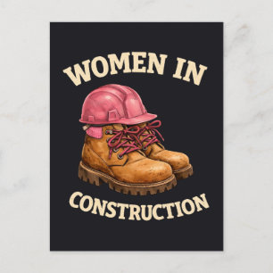 Cartão Postal Mulheres na Construção com Botas de Trabalho e Cap