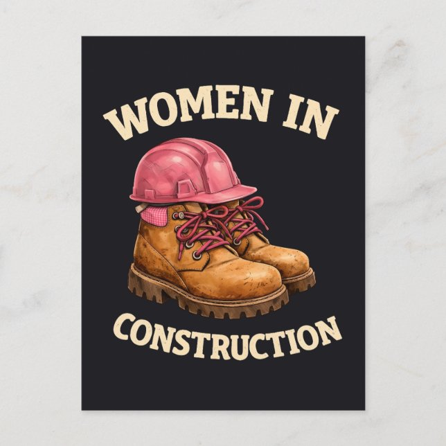 Cartão Postal Mulheres na Construção com Botas de Trabalho e Cap (Frente)