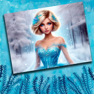 Cartão Postal Mulheres neve brilhante fantasia mágica elegante