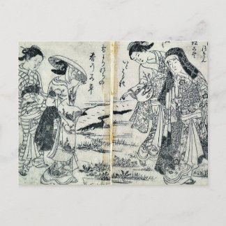 Cartão Postal Mulheres no país por Nishikawa, Sukenobu Ukiyoe