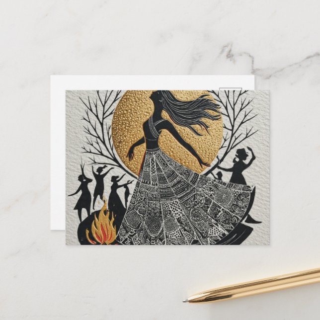 Cartão Postal Mulheres Pagãs Dançando Lua Dourada (Frente/Verso In Situ)